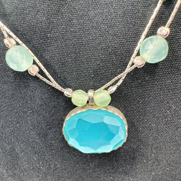 Sterling Silver Multi-Strand Aqua Chalcedony Ocean Blue Necklace 925 Israel - Picture 2 of 15